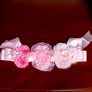 Maternity sash belt in pink floral with pearl detail and lace